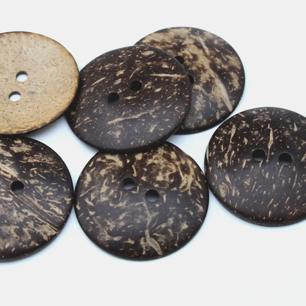 30pcs/lote de 50 mm (2 Pulgadas) de Big Natural de coco botones 2-agujero redondo de coser de color marrón oscuro envío gratis COCO001 2