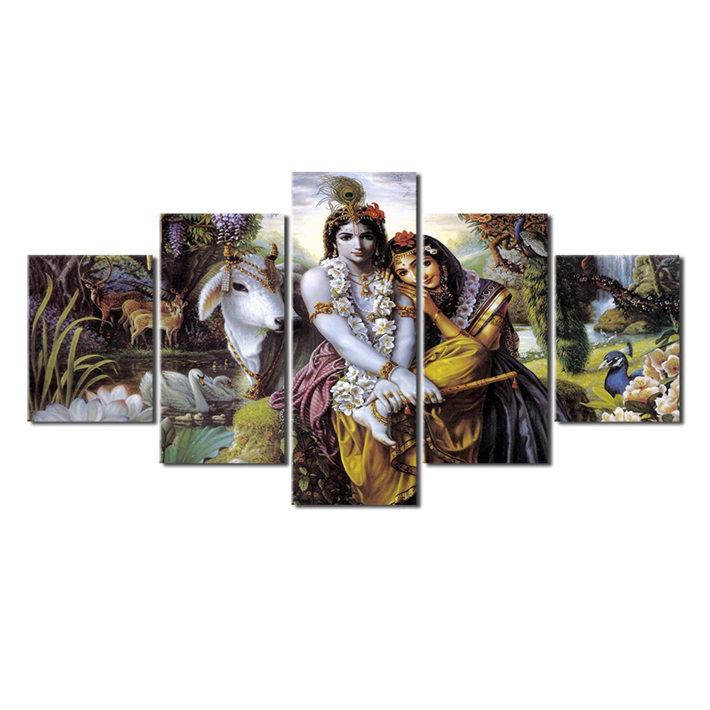 Dios hindú Radha Krishna Amor 2 HD Arte de la Pared de la Lona del Cartel y de Impresión de la Lona de Pintura Decorativa Imagen para la Sala de estar Decoración para el Hogar 2