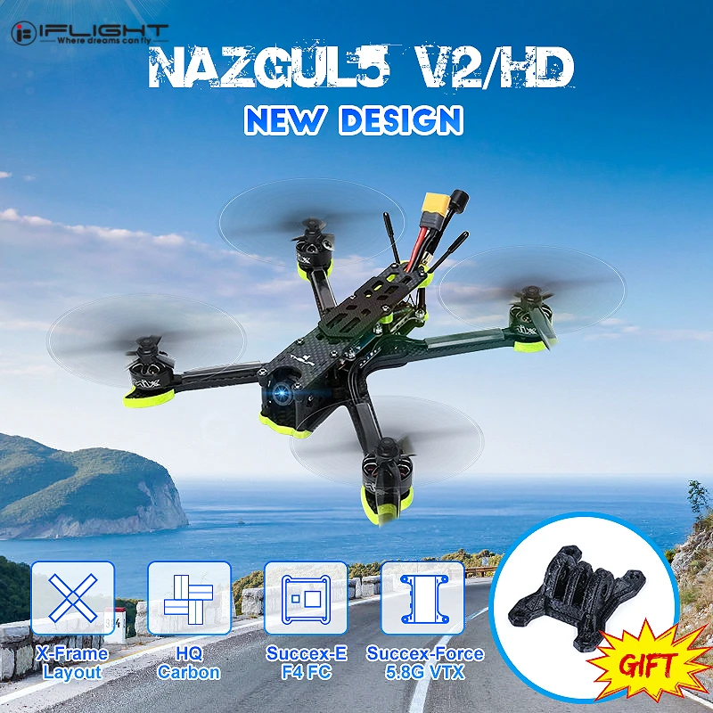 IFlight Nazgul5 V2 Nazgul5 HD de 5 Pulgadas RC FPV Carreras de drones w/ Caddx Ratel Cámara SucceX-E F4 controlador de Vuelo 45A BLHeli_S ESC 2