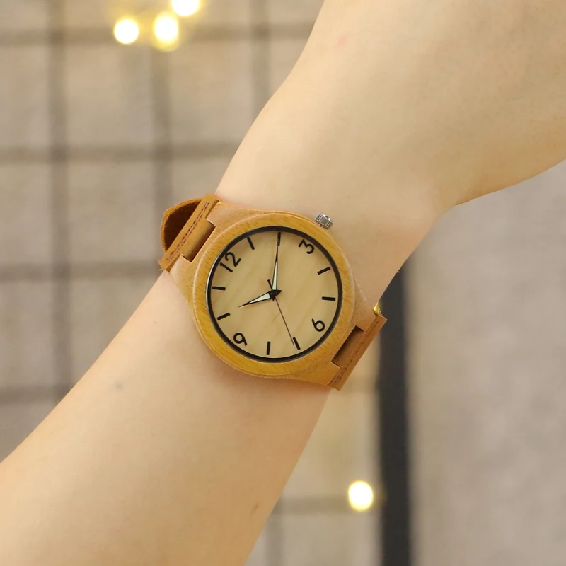 Madera de bambú Ver a las Mujeres de los relojes de las señoras reloj de pulsera de cuero reloj de Pulsera de Lujo de la Marca relogio femininos 2020 Reloj de Cuarzo 2