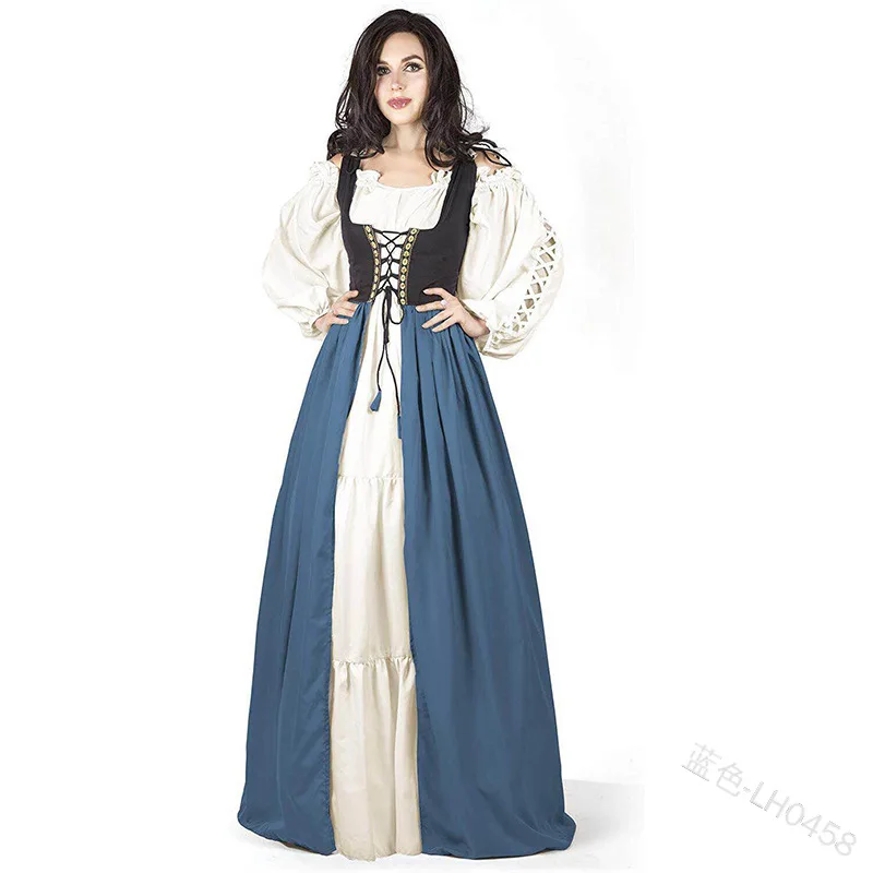 Plus Tamaño Mujeres Medieval de Disfraces Vestido de Gótico vendaje Victoriana con la Túnica de la Espalda de Encaje Vintage de Palacio de Lujo Maxi Vestido Largo Vestido 2