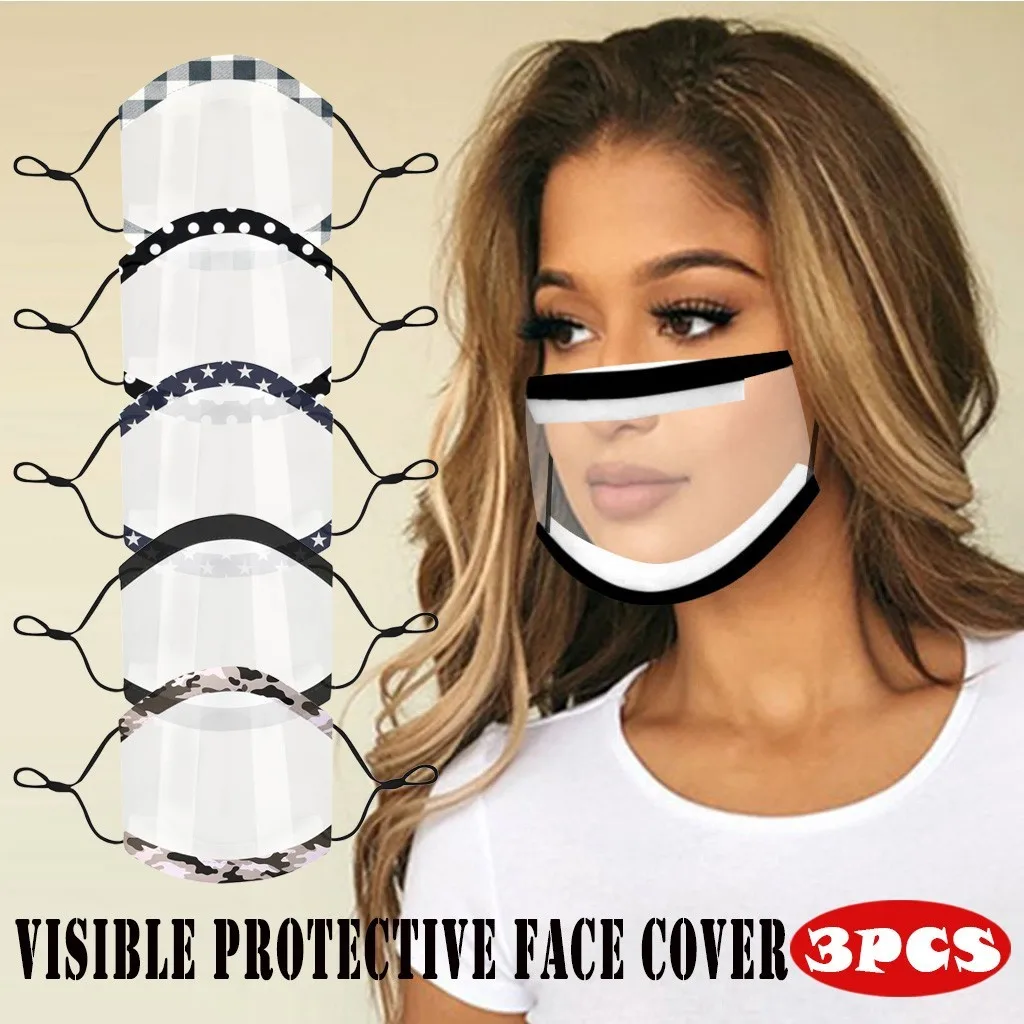 3PCS Máscaras de Adultos labio Masque totalmente transparente esponja cojín de la Máscara de la Cara de la Moda Expresión Visible de la Boca Cubierta Unisex Mascarillas 2