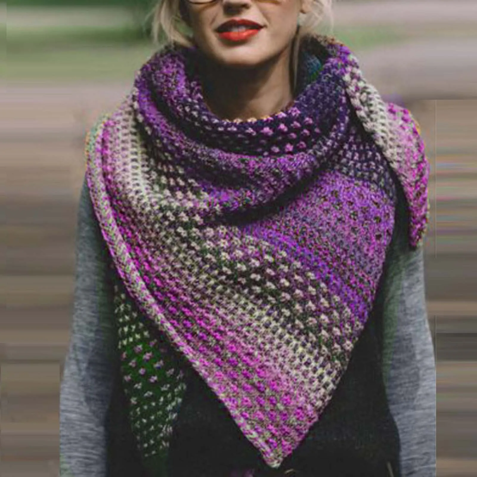 Las mujeres de Invierno Cálido Cara de Color Colorido Crochet Engrosamiento de punto Suave Chal Bufanda Vintage Otoño Plaid Bufanda Larga Chales шарф hiyab 2