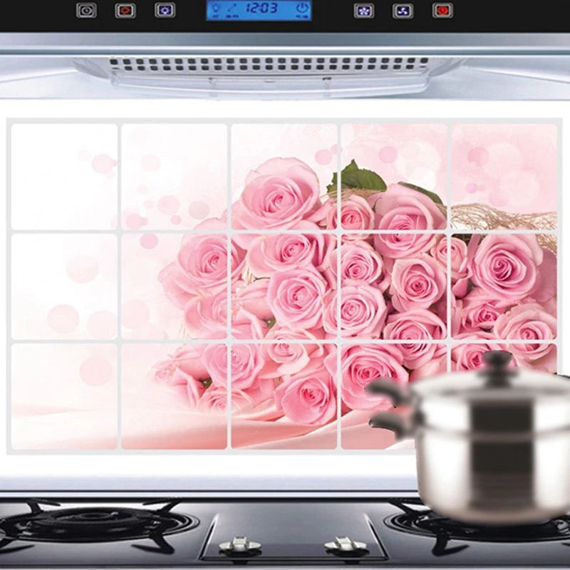 Rosa rosa Calcomanía de Pared para la cocina el arte de la decoración de escape de grasa de la prueba de aceite pegatinas 75 * 45cm 2