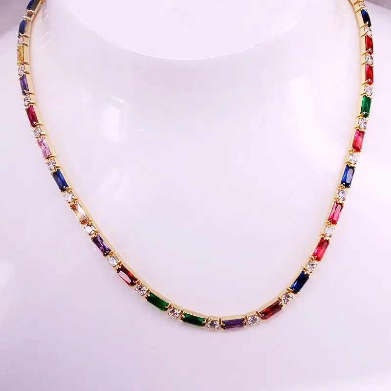 4PCS, Bling arco iris de la CZ de la Cadena de Chocker Collar Para las Mujeres de Oro de Plata de Color de 1 Fila de Tenis Cadenas Collares 2