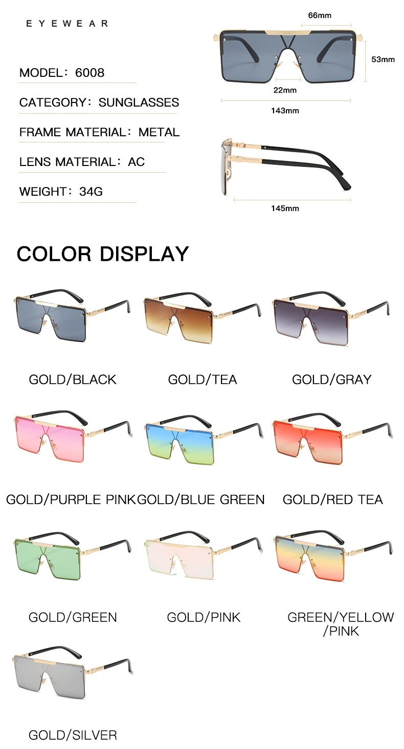 LONSY Cuadrados de gran tamaño Gafas de sol de las Mujeres de Lujo Diseñador de la Vendimia de colores Gafas de Sol Para Femaler Vintage Plana de la parte Superior de las Gafas UV400 2