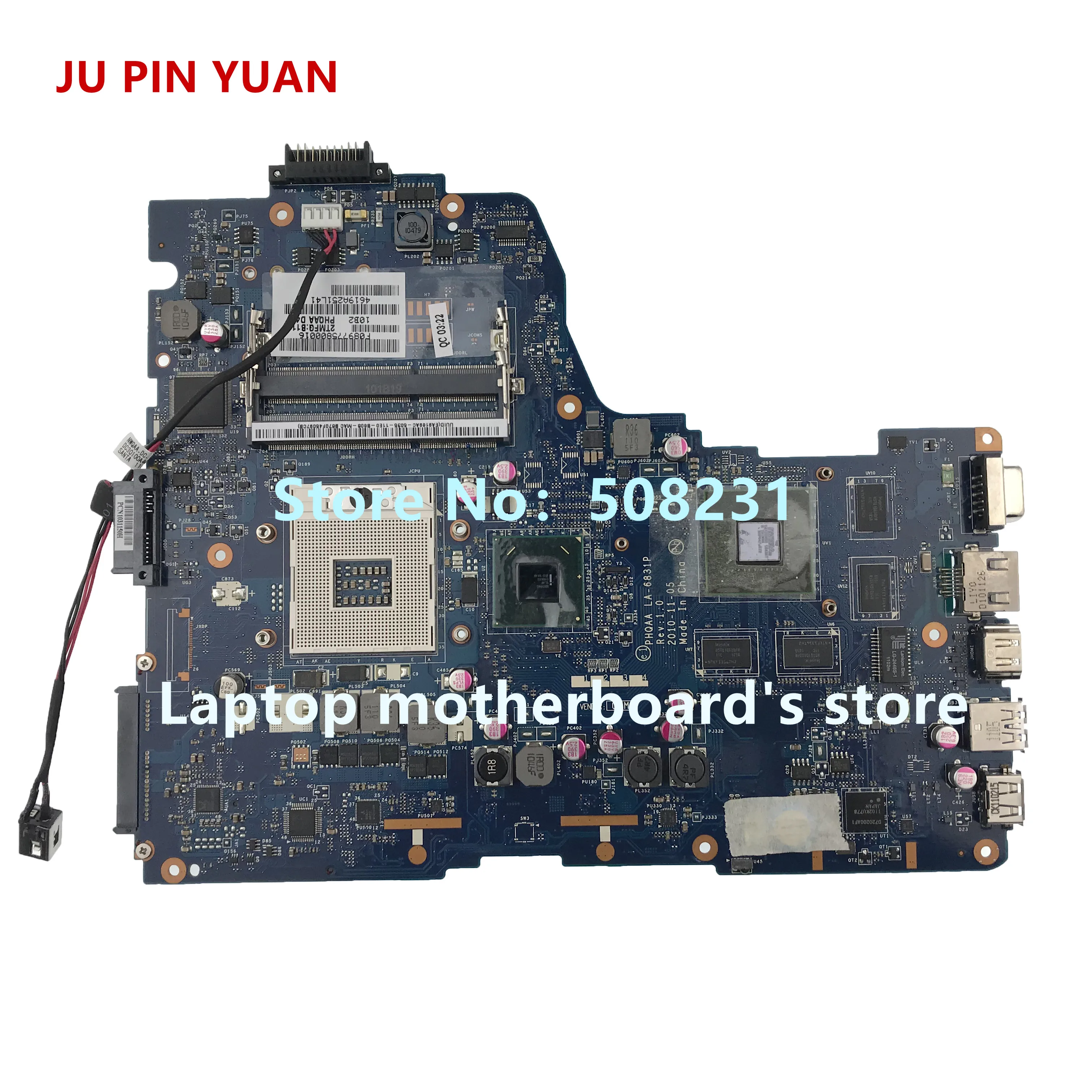 JU PIN YUAN K000125710 PHQAA LA-6831P Para Toshiba Satellite A660 A665 P750 P755 de la placa base del ordenador Portátil HM65 totalmente Probado 2