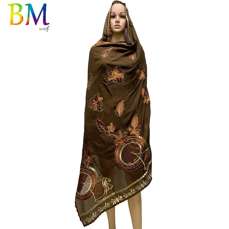 Los nuevos Musulmanes bordado de las mujeres de la bufanda del algodón, hermoso y económico，de algodón de gran tamaño señora bufanda para chales BX60 2