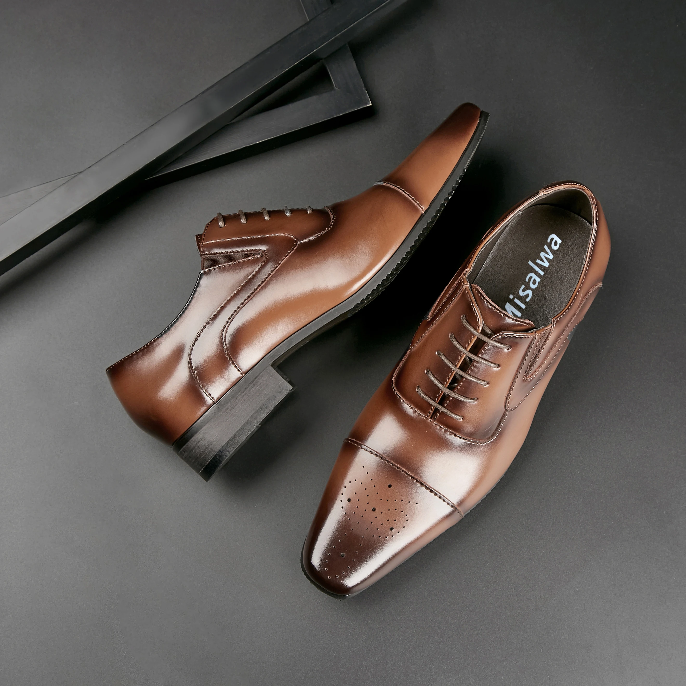 Misalwa Triple Articulación hechos a mano de los Hombres de Cuero Genuino Zapatos Formales Cap Toe Oxford italiano Tallada Zapatos de Vestir para Hombres de Negocios 2