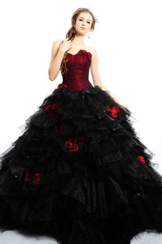 2019 Vintage Gótico de la boda vestidos de Novia de color Rojo y Negro Victoriano Vestido de Bola vestidos de novia Vestido de Ocasión robe de mariee 2