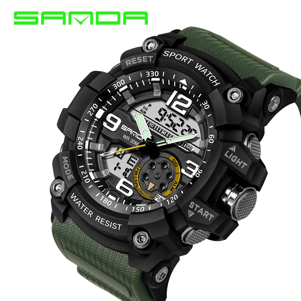 2020 Hombres Reloj deportivo SANDA parte Superior de la Marca de Lujo de Electrónica Digital LED relojes de Pulsera Militar Masculino Reloj de Buceo Relogio Masculino 2