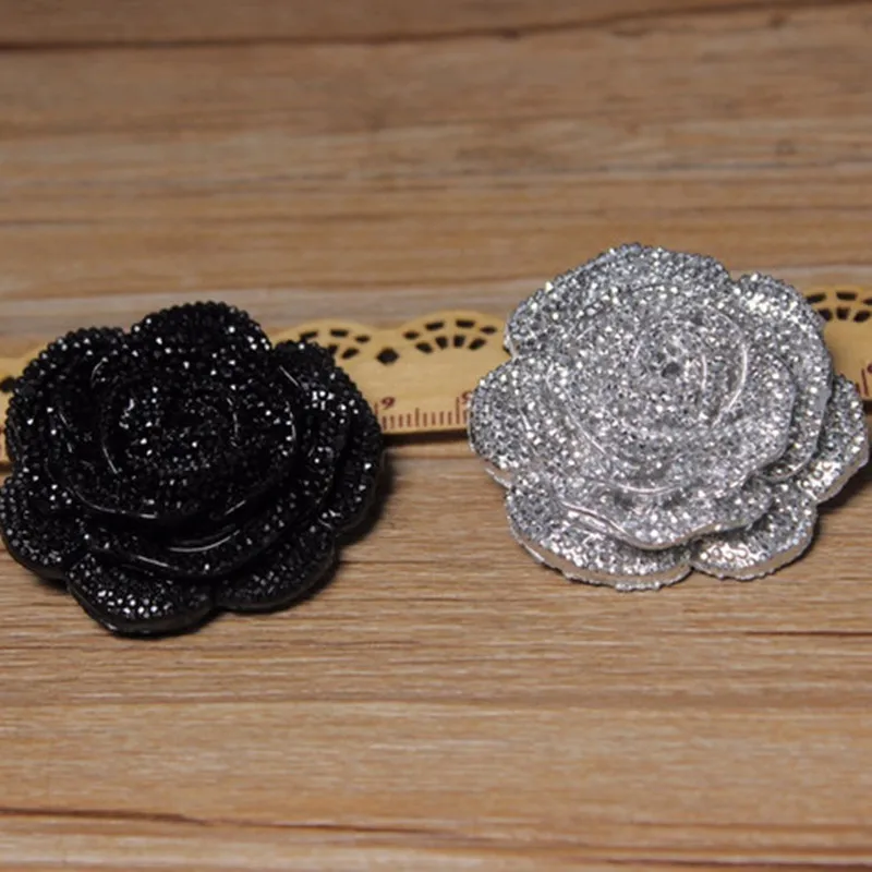 Cusack 5 pcs 4.5 cm Rosa de diamantes de Imitación de Mango Botones de Plástico para los Abrigos Ropa Oscura de Plata Negro de Plata Accesorios de Costura 2
