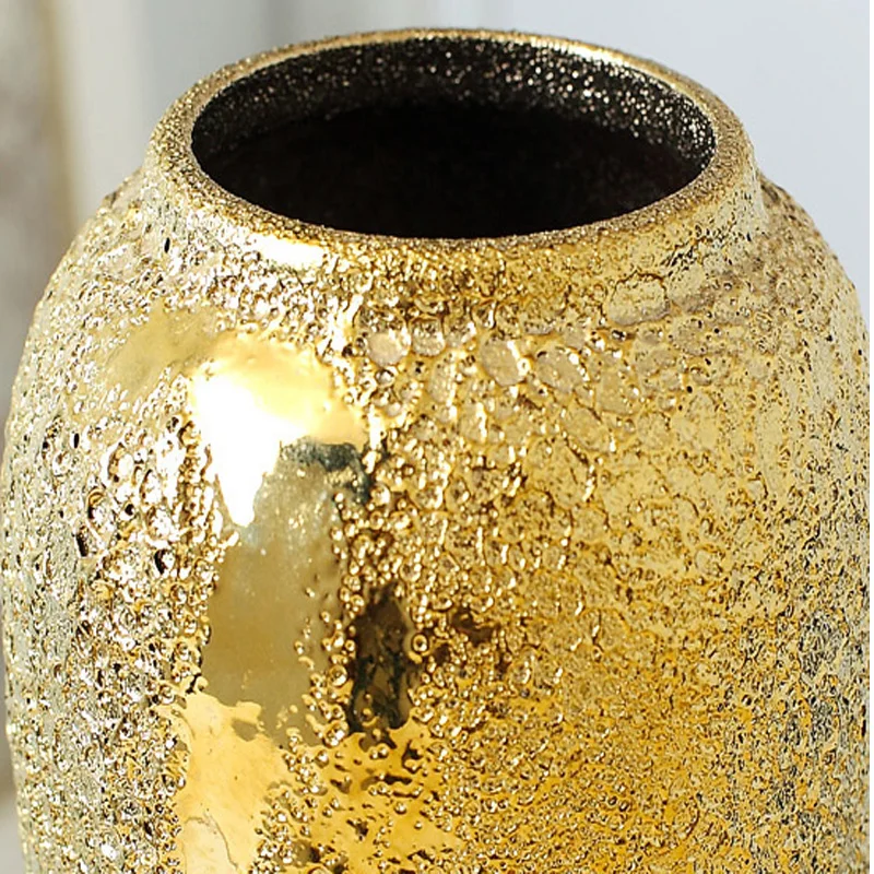 Oro jarrón casa sala de estar TV gabinete del vino, gabinete de decoración, adornos blandos de arte de cerámica de oro-plateado jarrón de Cerámica florero 2