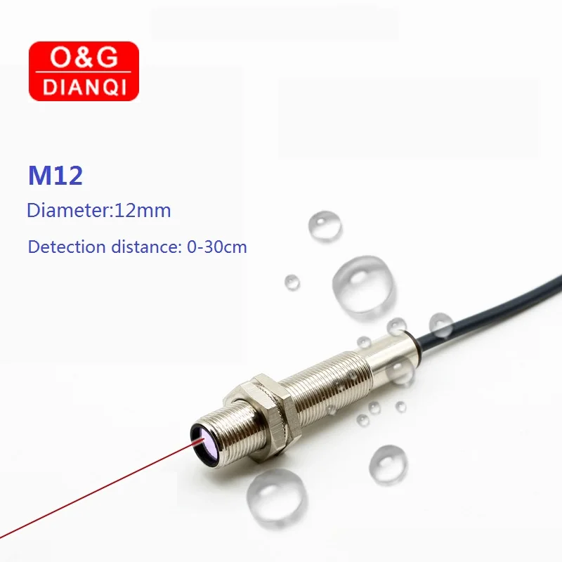 Impermeable Sensor Láser de la barrera Fotoeléctrica de 30cm de Reflexión Difusa de Infrarrojos Visible Material Opague Optoelectric Interruptor M12 2