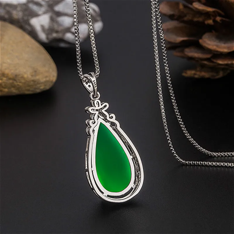 Natural Verde Jade, Ágata Gota de Agua Colgante de 925 Collar de Plata de China Tallada Encanto de la Joyería de la Moda de Amuleto para Mujeres Regalos 2