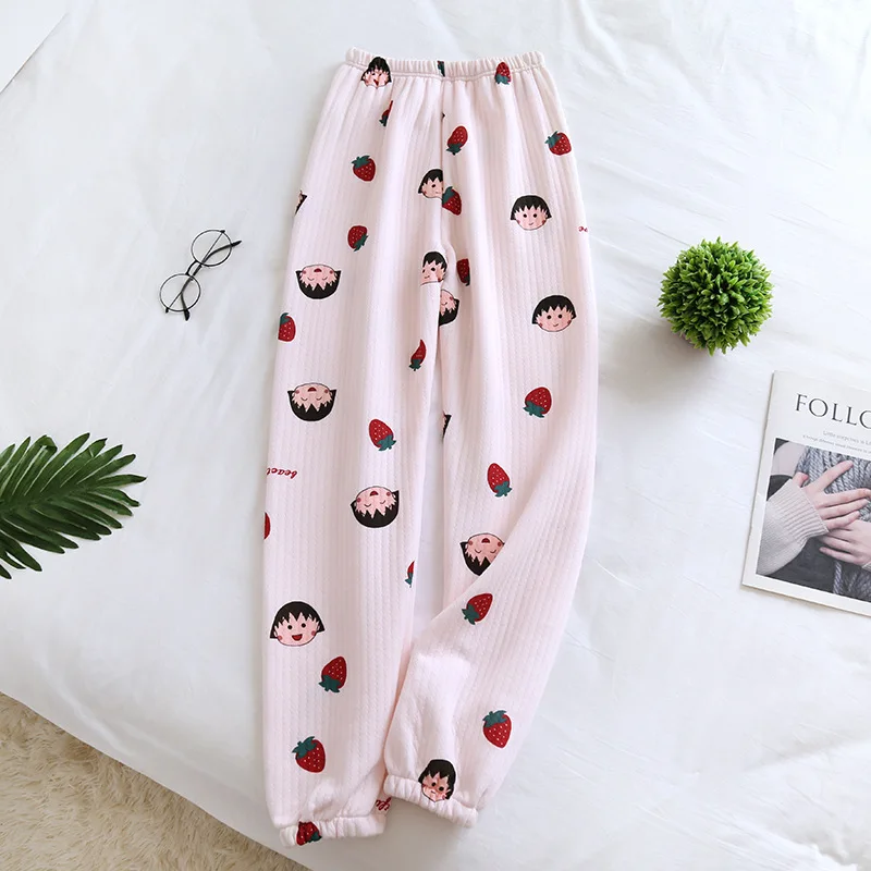 Otoño Invierno DE las Mujeres Pantalones de Pijama Algodón de la Capa de Aire Engrosamiento de la Casa de Pantalones de Estilo coreano Lindo de Algodón Acolchado Pantalones Calientes 2
