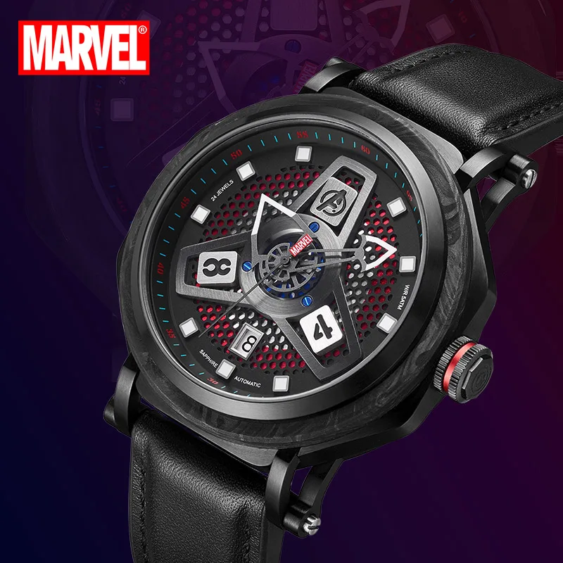 DISNEY Oficial de MARVEL Capitán América de dibujos animados de los Hombres Esqueleto Automático Casual relojes de Pulsera 3D Estéreo Japón Seiko Mecánica 2
