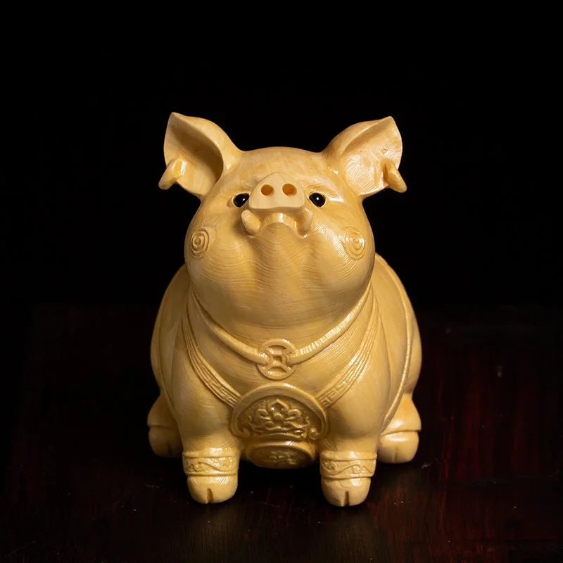 7CM Suerte de Cerdo de madera de Boj Feng Shui Lindo Cerdito Zodiaco Animal Escultura de la Mascota de la Estatua de Madera de Decoración para el Hogar 2