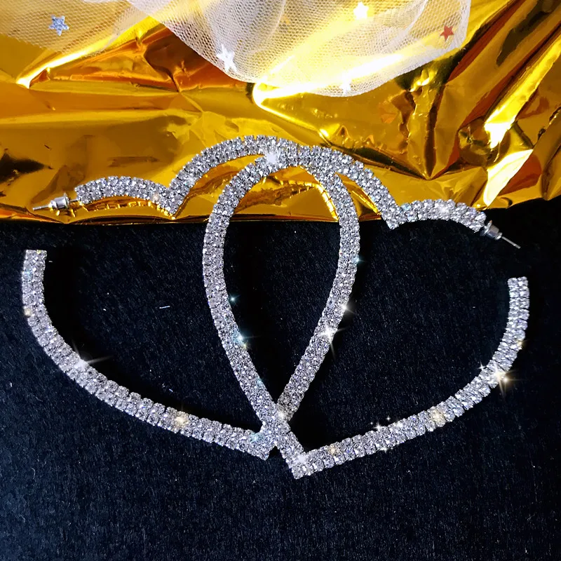 FYUAN Gran Corazón de Cristal Pendientes de Aro para Mujer Bijoux Geométricas diamantes de Imitación Pendientes de la Declaración de la Joyería Regalos de Parte 2