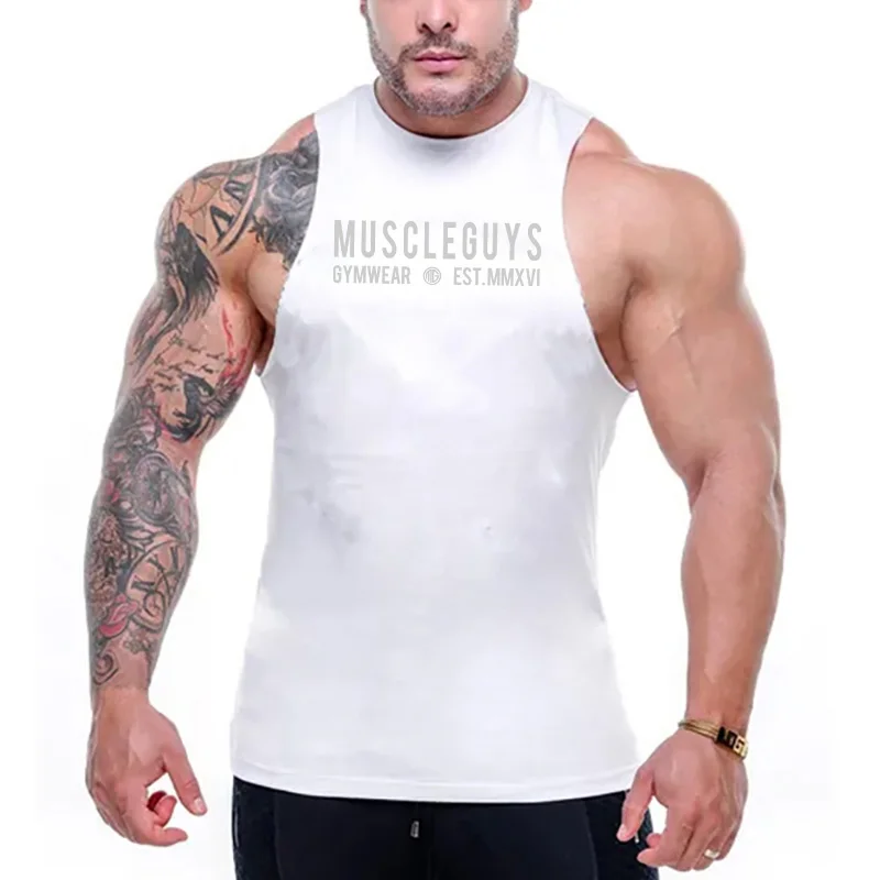 Chicos de músculo de la Marca de Fitness Letras de Gimnasios en la parte Superior del Tanque de la Camisa,el Culturismo Chaleco de los Hombres de Gimnasios Stringer blanco camisetas interiores de la Ropa 2