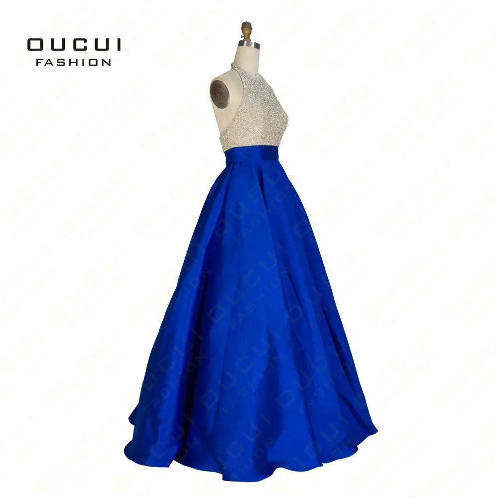 Oucui Azul marino Lleno de Abalorios Blusa Larga Vestidos de Baile 2019 Formal Vestido de las Mujeres Elegantes Vestidos de Fiesta Vestido De Noche OL102881 2