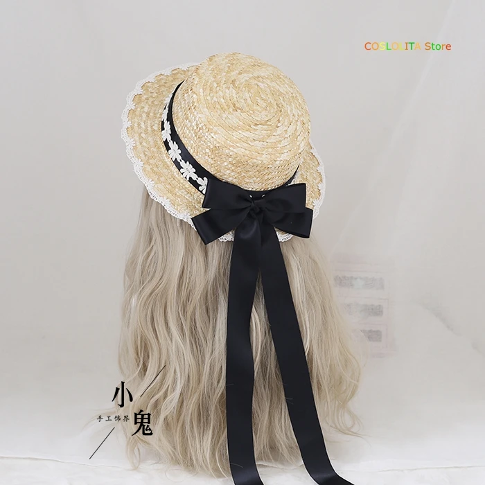 Multicolor Lolita de la Vendimia francesa Victoriana Dulce Plana Sombrero de Mujer de sombrero de Paja Bowknot Elegante Bandge Gran alero de una Gorra de Cosplay 2