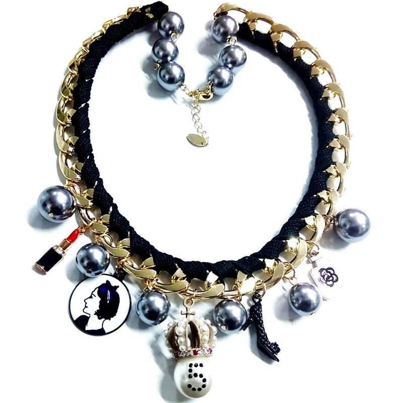 Mimiyagu diseñador de estilo gargantillas collar de perlas para las mujeres de color gris perla mezcla declaración collar 2