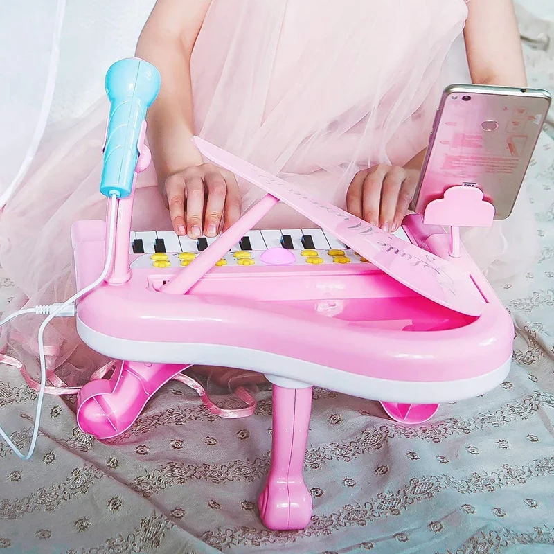 Niño pequeño Piano de Juguete Teclado de color Rosa para las Niñas Regalo de Cumpleaños 1 2 3 4 Años de Edad los Niños De 24 Teclas Multifuncionales Piano de Juguete 2