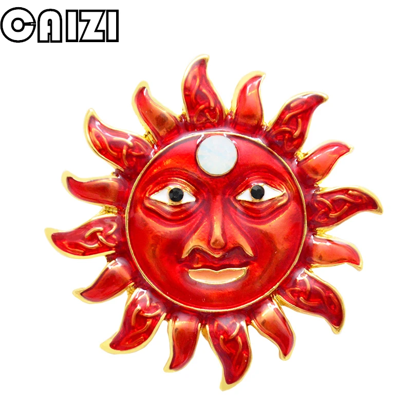 CAIZI 2019New Rojo Lindo dios del Sol de la Broche del Rhinestone de la Flor de Broches Para las Mujeres Esmalte Pin de la Joyería de la Boda Ropa Accesorios Regalos 2