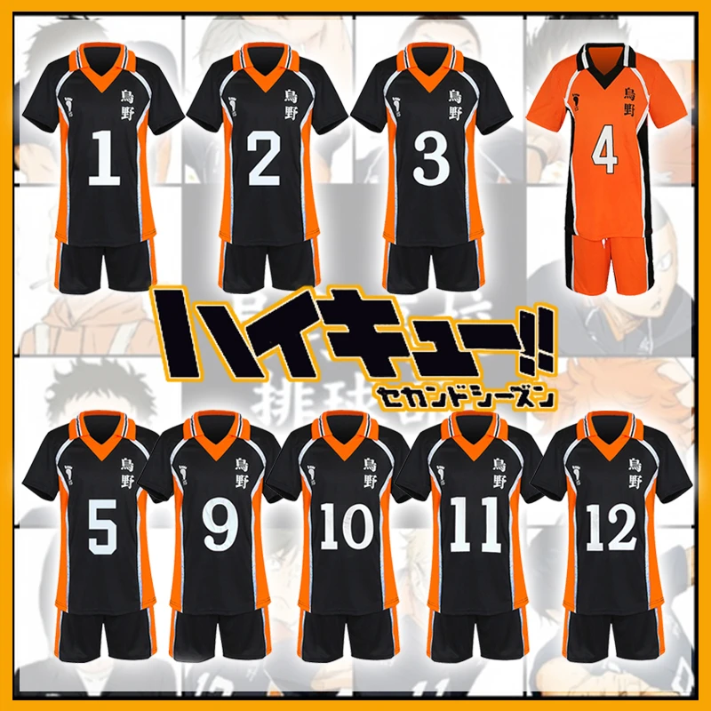 2pcs/set Karasuno de la Escuela secundaria Tsukishima Kei Uniformes de Haikyuu Cosplay Tops y pantalones Cortos Traje de Voleibol de Hombres Camisetas Casual Traje 2