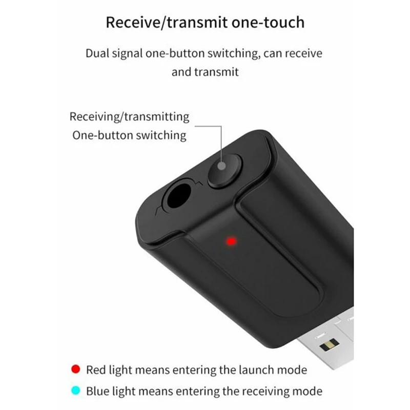 Dos En Uno Bluetooth 5.1 USB Bluetooth Transmisor Y el Receptor de Televisión, Equipo de Audio Inalámbrico Bluetooth USB, Adaptadores de 2