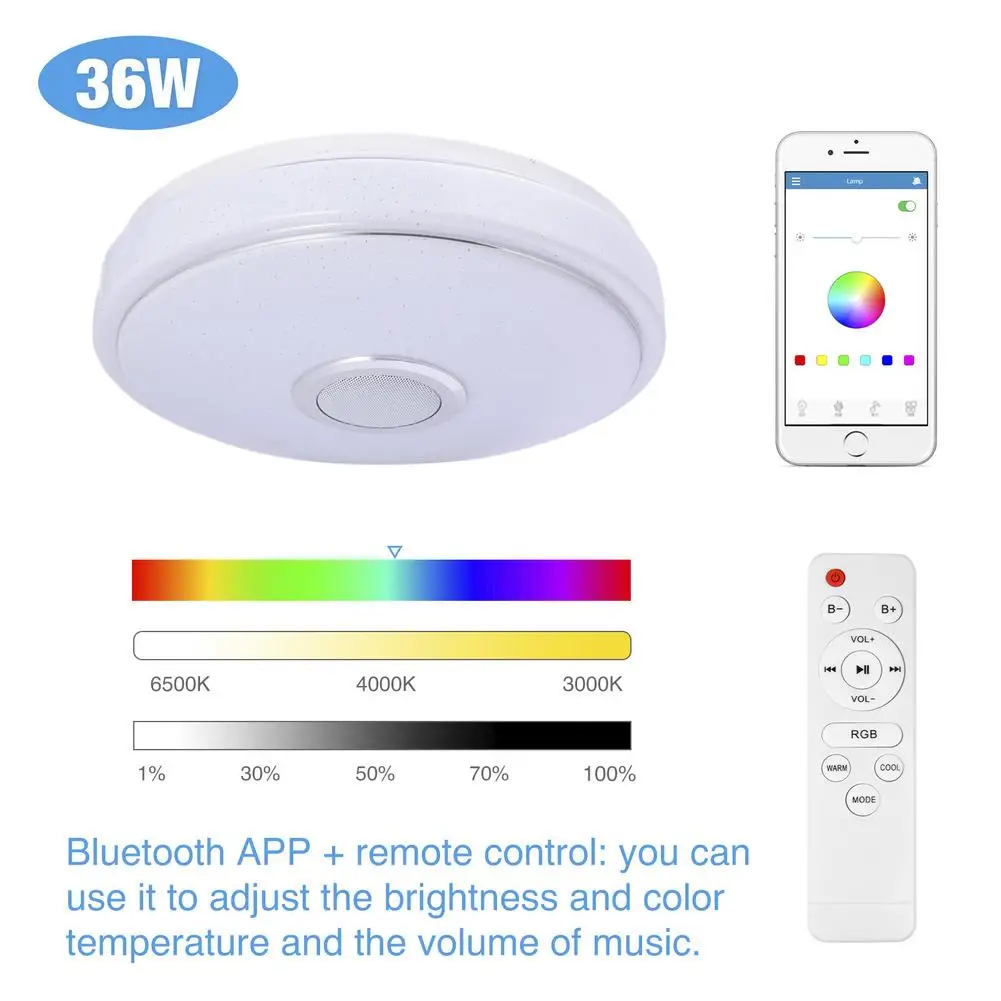 36W 220V Inteligente de la Luz de Techo Control Remoto Bluetooth APP de Control W/WW+RGB, Cambio de Color Para el Dormitorio Lámpara Inteligente 2
