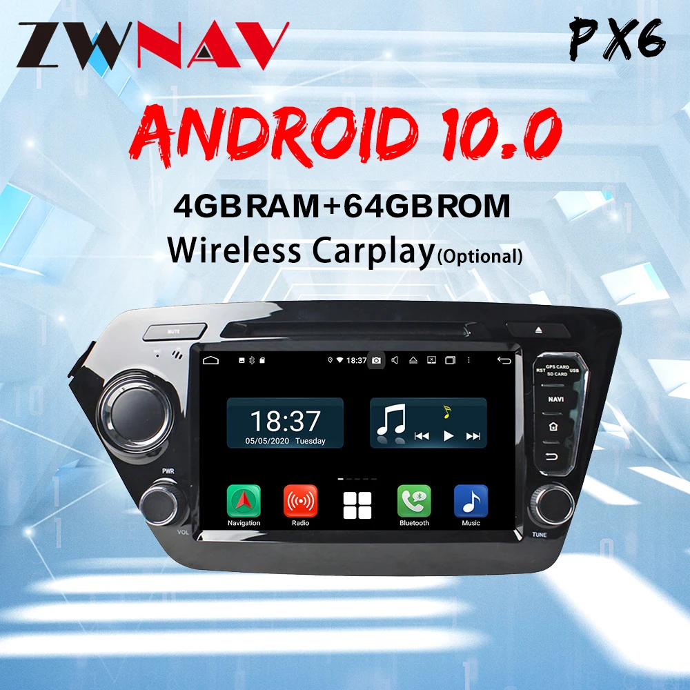 ZWNAV Android 10 CARPLAY PX6 Para KIA K2 RIO 3 4 2010-2018 de la Radio del Coche Reproductor Multimedia GPS Navig Carplay 2din 2