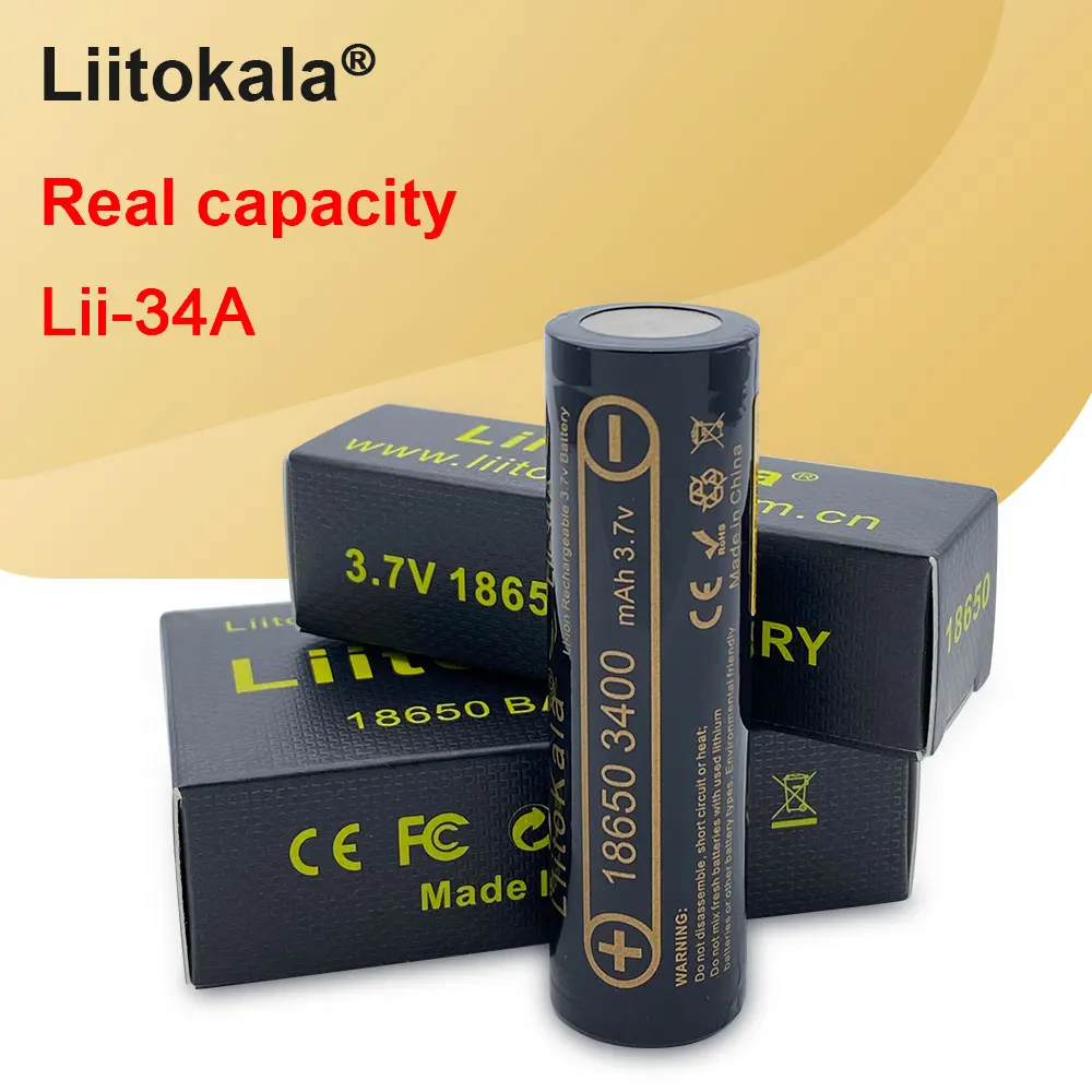 Original Nuevo liitokala Lii-34A para 3.7 v 18650 de la batería 34a 3400mAh batería recargable para MP3/ linterna / linternas / lámpara 2
