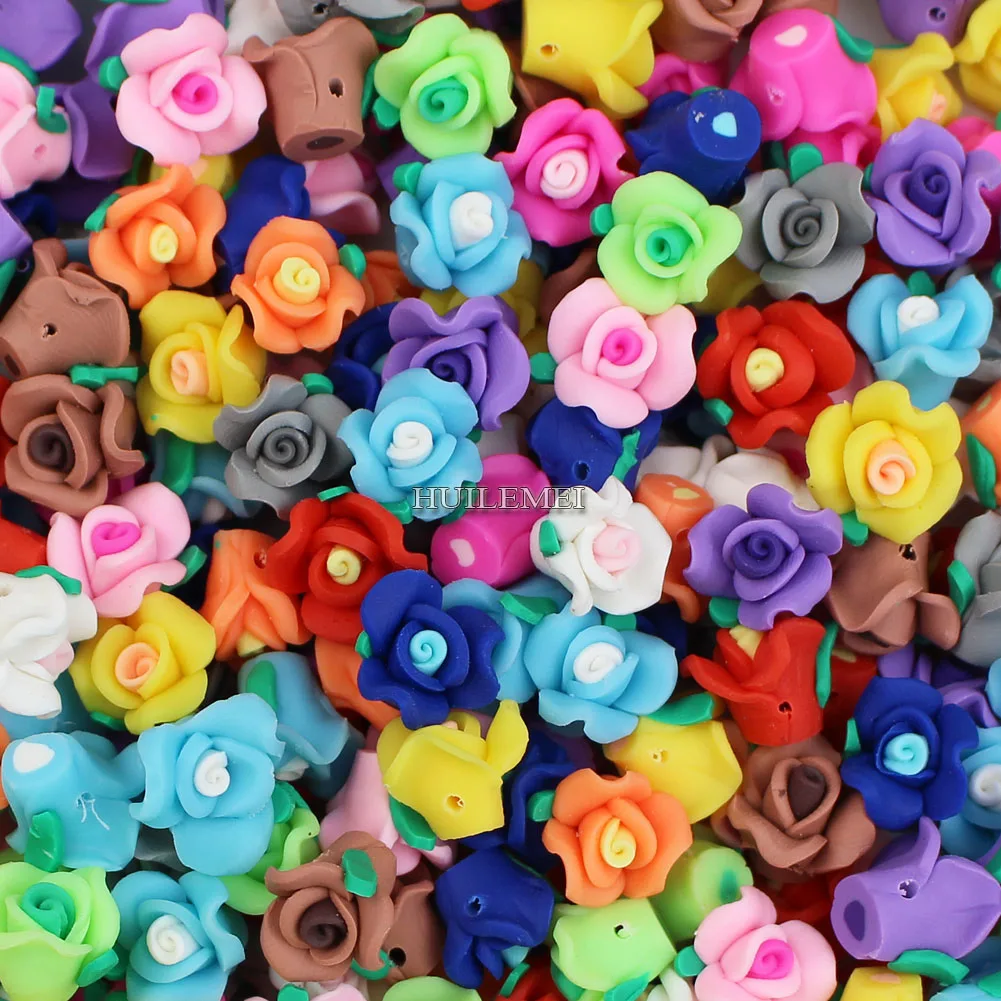 30pcs/lot 13mm Mixto de Color de la Arcilla del Polímero de la Flor Rosa Flor Espaciador Suelta Perlas para DIY Collar Pulsera de la Joyería Suministros 2