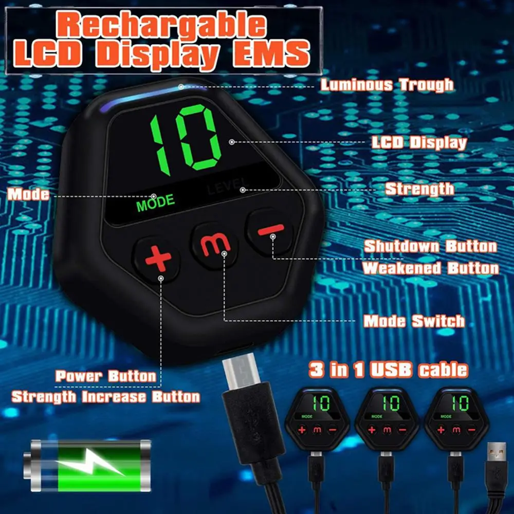 3pcs EMS Recargable USB Smart Eléctrico de la Pérdida de Peso Pegatinas Abdominal Estimulador Muscular Entrenador con Pantalla LCD Ajuste de Equipos 2
