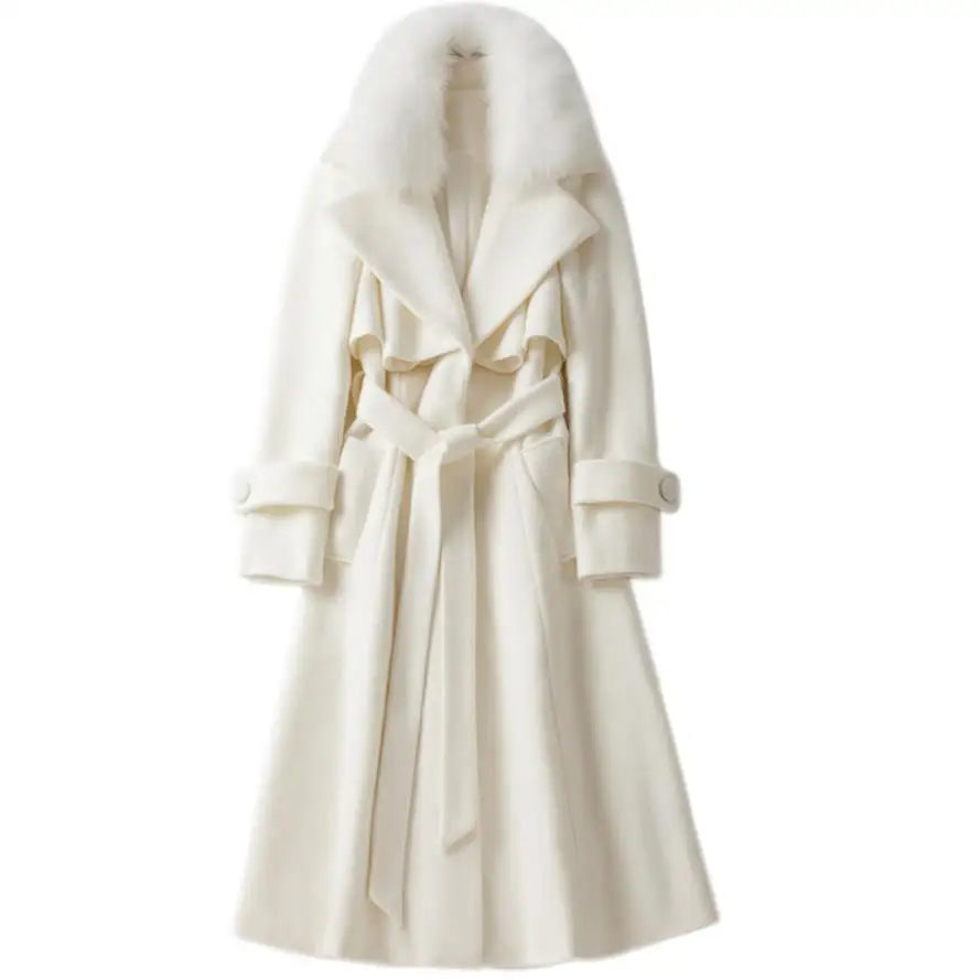 X-largo abrigo de Lana de las mujeres 2020 el otoño y el invierno de nueva temperamento de la cintura largo abrigo de lana cuello de piel gruesa capa de 2
