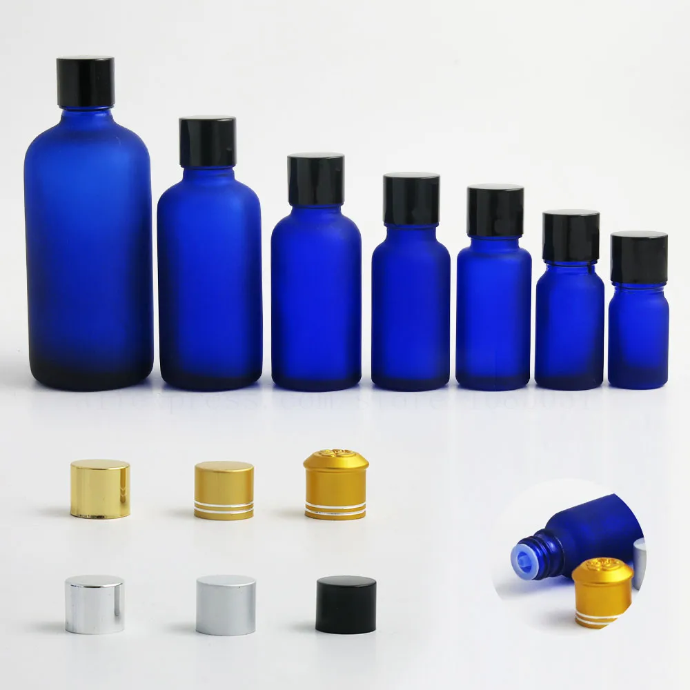 20 x Azul Cobalto Opalino Botella de Vidrio de 5 10 15 20 30 50 100 ml Envase Cosmético con precinto de la tapa superior de viajes botella vacía vial 2