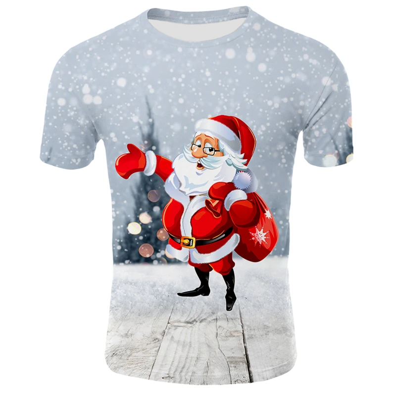 Santa Claus 3d de la Camiseta de las Mujeres de los Hombres Casual Tops de Manga Corta Divertido Streetwear Ropa Unisex de Navidad camiseta de Talla Plus 2