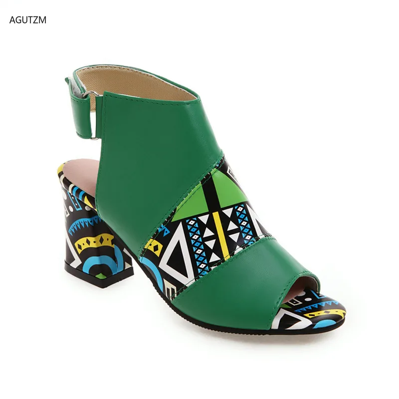 Impresión elegante de las Mujeres Sandalias Botas Peep Toe de la hebilla de la correa de Verano del Alto Talón Zapatos de fiesta Mujer Amarillo Verde sandalias mujer h102 2