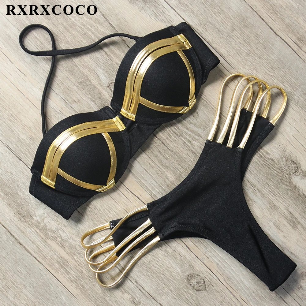 RXRXCOCO Venda Sexy Bikinis Push Up de trajes de baño de las Mujeres del Traje de baño Bikini Brasileño Conjunto de 2019 Verano Sólido Traje de Baño Bajo la Cintura del Traje 2