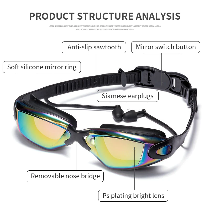 La natación Gafas de Natación tapones para los oídos profesional Impermeable gafas HD Anti-Niebla UV de Silicona Gafas de Galvanizar Claro gafas 2