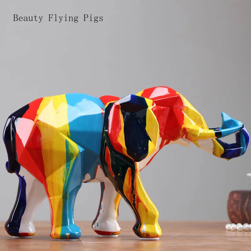 Elefante de Mascota de colores Colores Figuras Geométricas Estatua de Resina de Animales de Arte y Artesanía de la Decoración del Hogar Para la Sala de estar WSHYUFEI 2