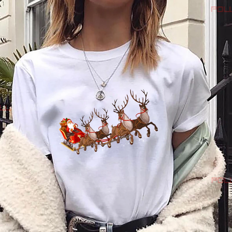 Vogue Regalo de Navidad ropa de Ocio femenino T-shirt Tops 2020 de las Nuevas mujeres de blanco de la Camiseta de Harajuku Lindo reno impreso Camiseta 2