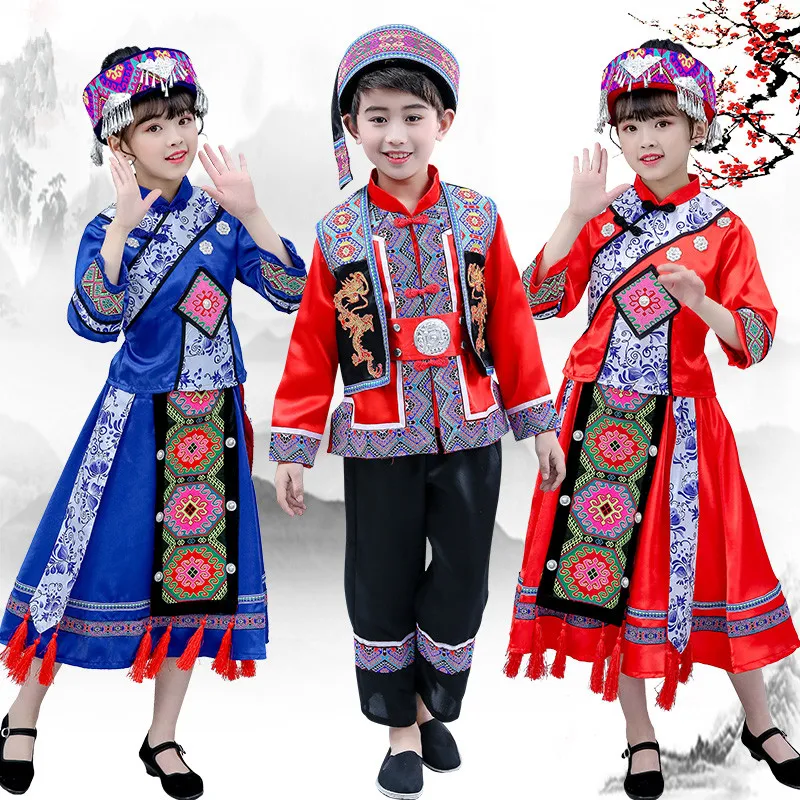 Navidad Y Año Nuevo Baile De Disfraces Para Los Niños De La Etnia Miao Ropa China Folklóricos Danza Traje Ropa Vintage Desempeño En El Escenario 2