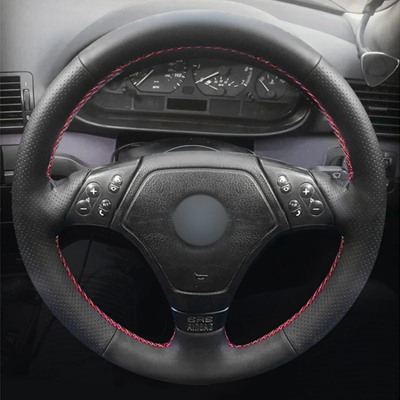 DIY Negro de la Cubierta del Volante Suave Cuero Artificial del Coche de la Cubierta del Volante de BMW E36 E46 E39 2