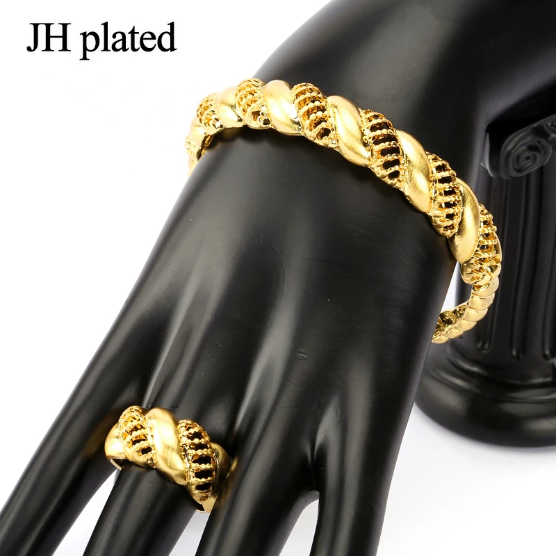 JHplated Árabe conjuntos de Joyas de Oro de Color de Collar Pulsera Pendientes anillo de conjuntos de África/Oriente Medio 2