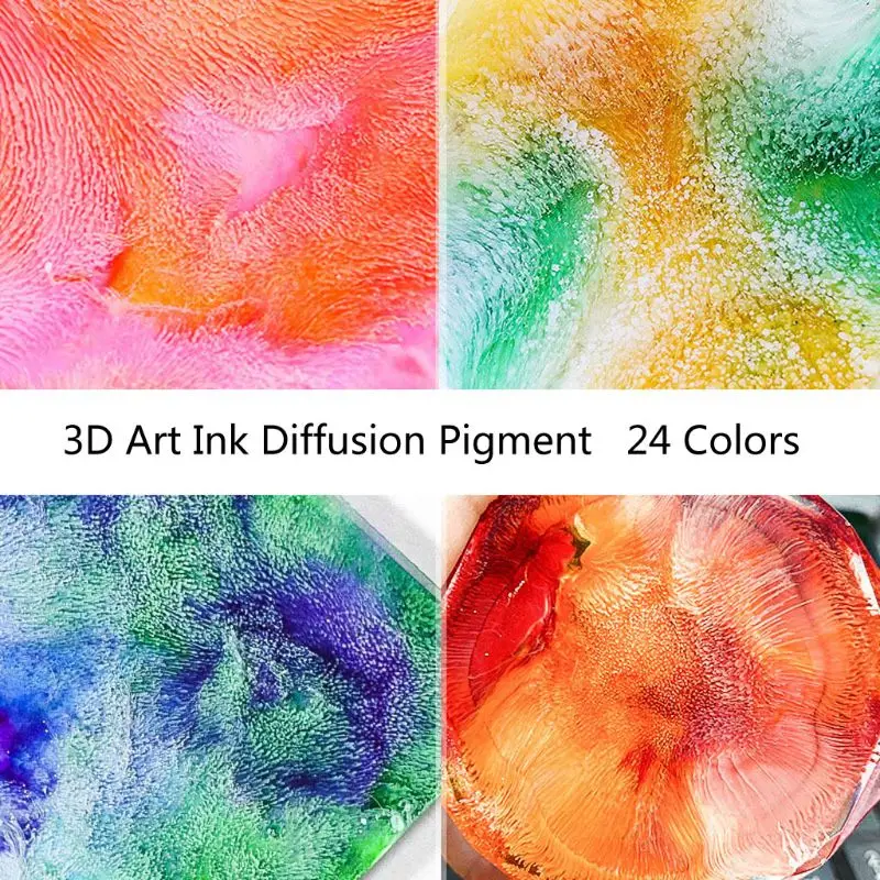 24 Colores 10ML de Arte de la Tinta de Alcohol de Resina, Pigmento Kit de Resina Líquida Colorante de la Tinta del Tinte de Difusión de los rayos UV de la Resina Epoxi para la Fabricación de Joyas 2