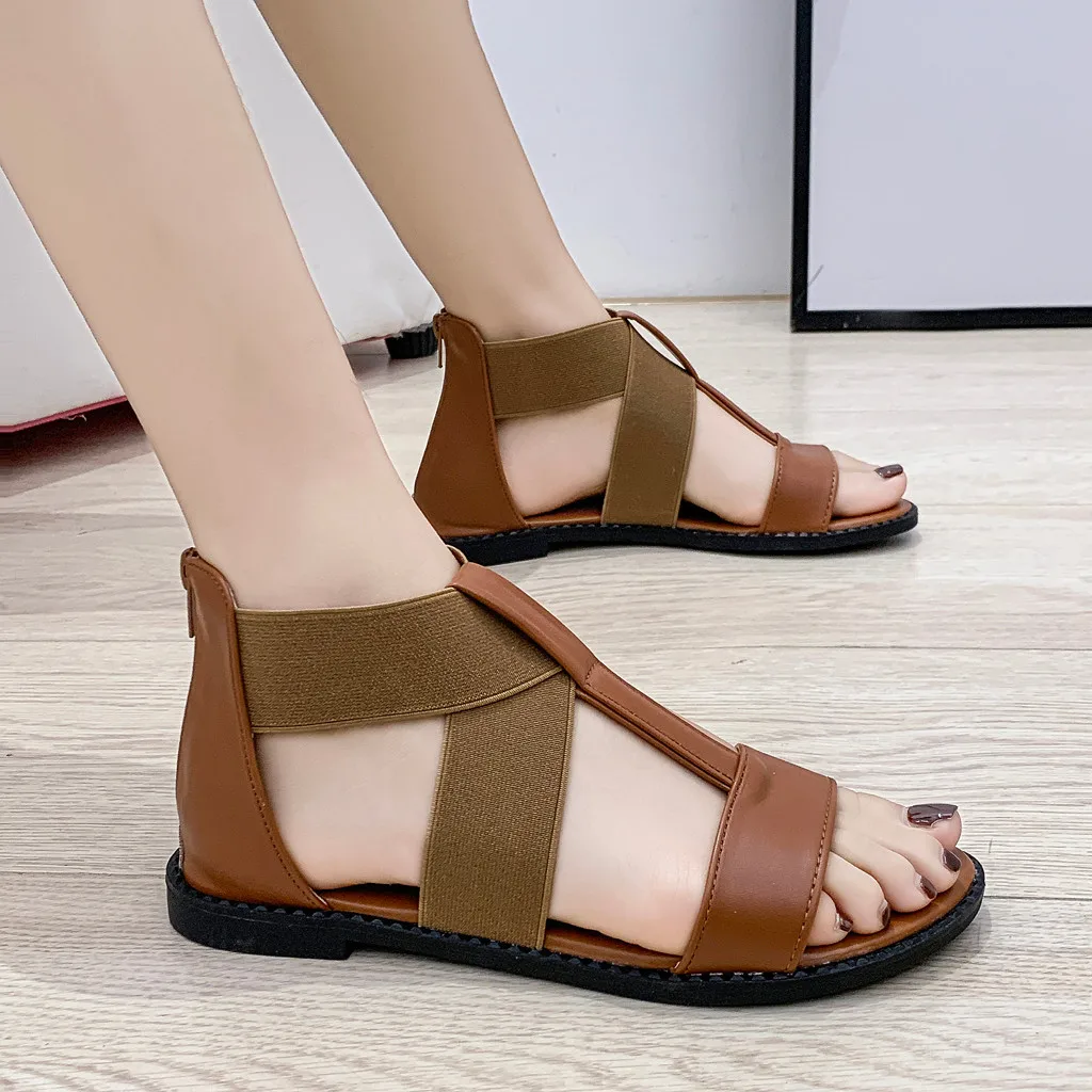 SAGACE Romano Sandalias de las Mujeres del Verano de la Cremallera Plana Talón Zapatos de Playa Feminina Casual Sandalias de Dedo del pie Abierto de Calzado de Mujer Zapatos de 2020 2