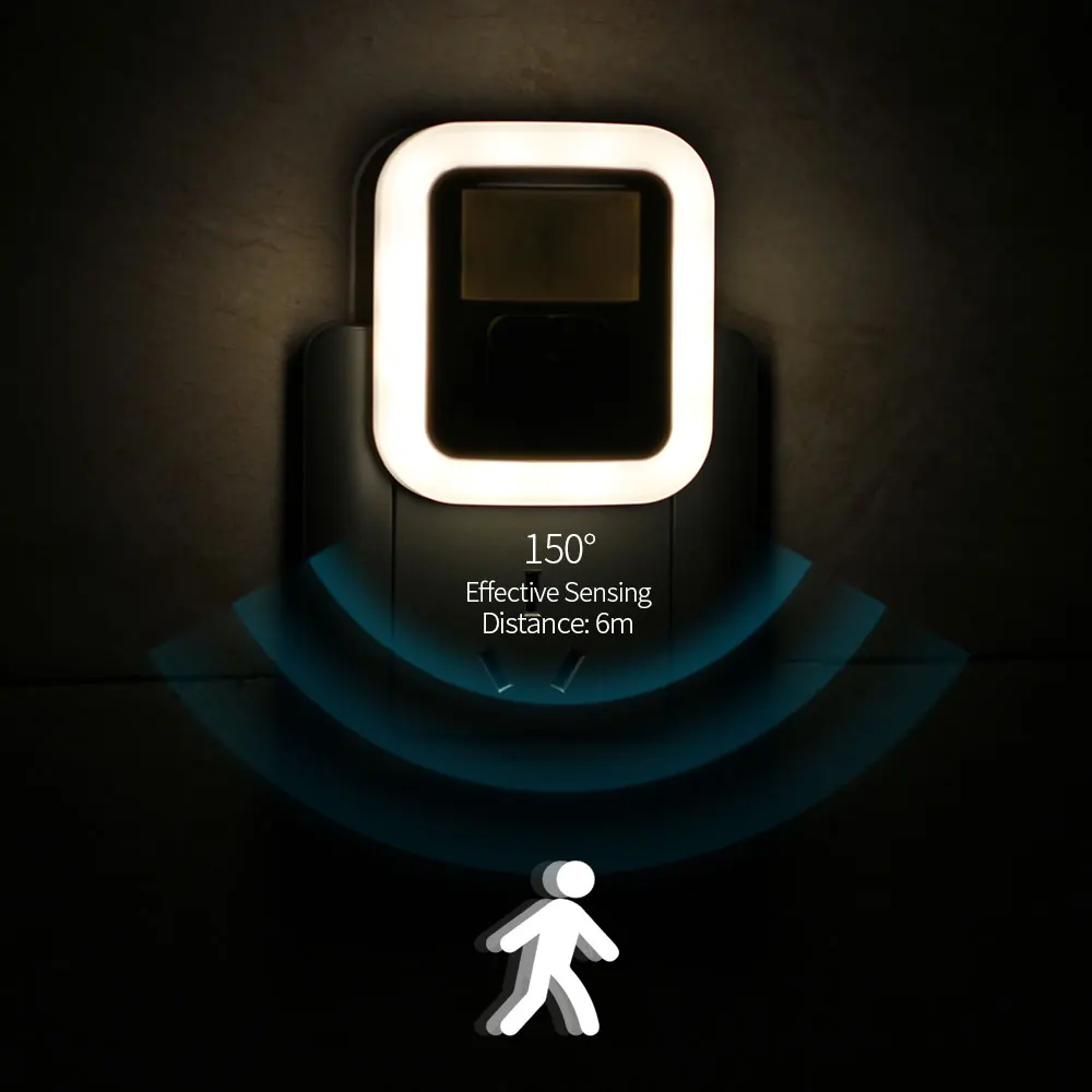 LED Plug-in Sensor de Movimiento control de la Luz de la Pared de la Noche de la Luminosidad de la Lámpara de los años 30/60/90/120s Tiempo de Iluminación Ajustable para la Sala de estar 2